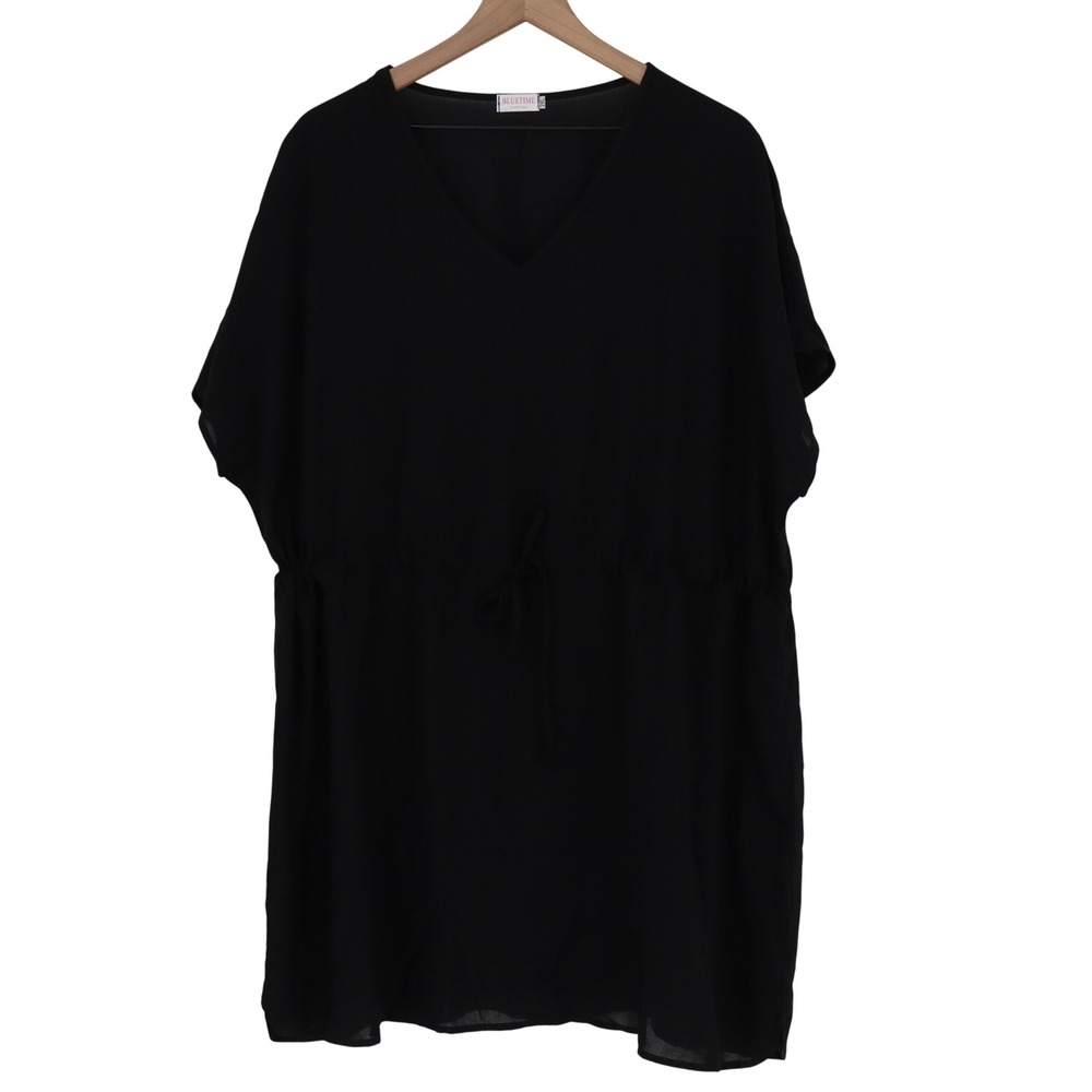 Bluetime Swim Cover Up Womens 2XL Tunic Black Drawstring Waist Excellent